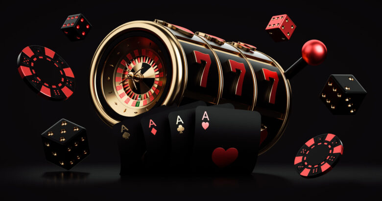 Black,Red,And,Golden,Slot,Machine,With,Roulette,Wheel,Inside,
